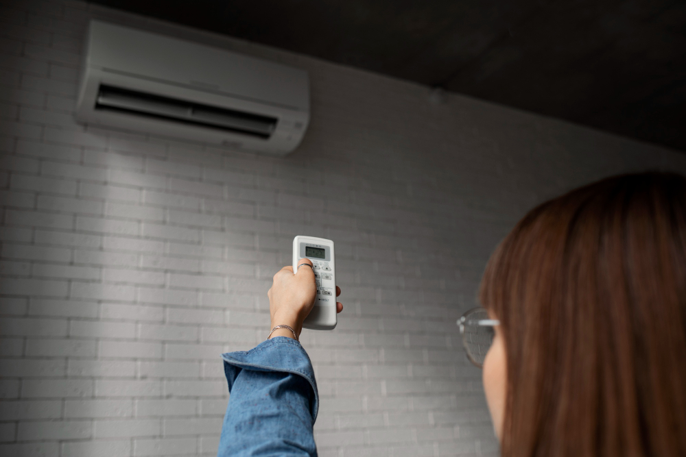 jeune femme utilisant sa climatisation réversible